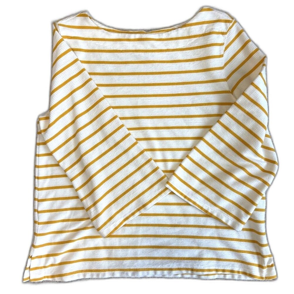 Old Navy Striped Bell Sleeve Blouse Women L Mustard Yellow Knit Boho Top